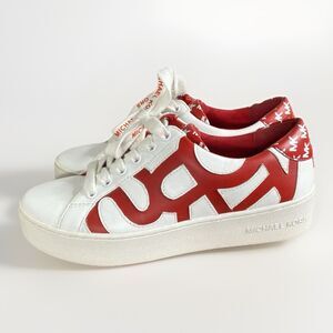 Michael Kors Womens Poppy Graphics Logo Sneaker Shoes Red/White Size 6.5 Leather
